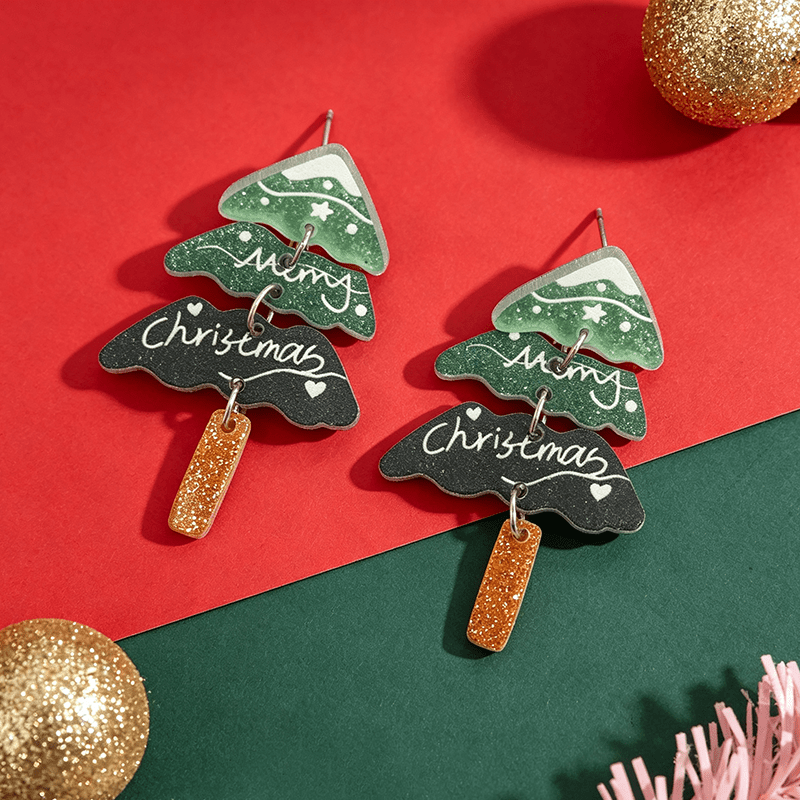 Multi-Layer Green Christmas Tree Earrings, Festive Gift